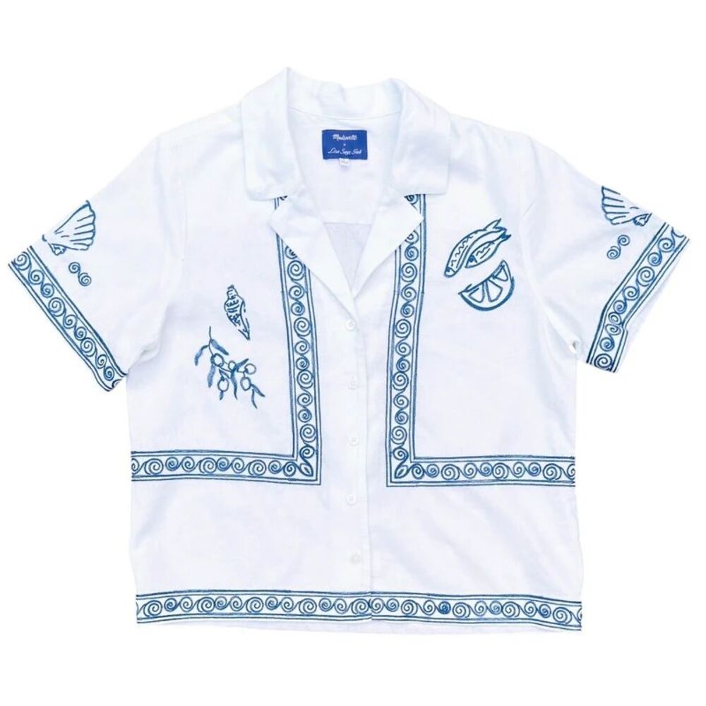 Madewell x Lisa Says Gah Embroidered Linen Camp Shirt - S
